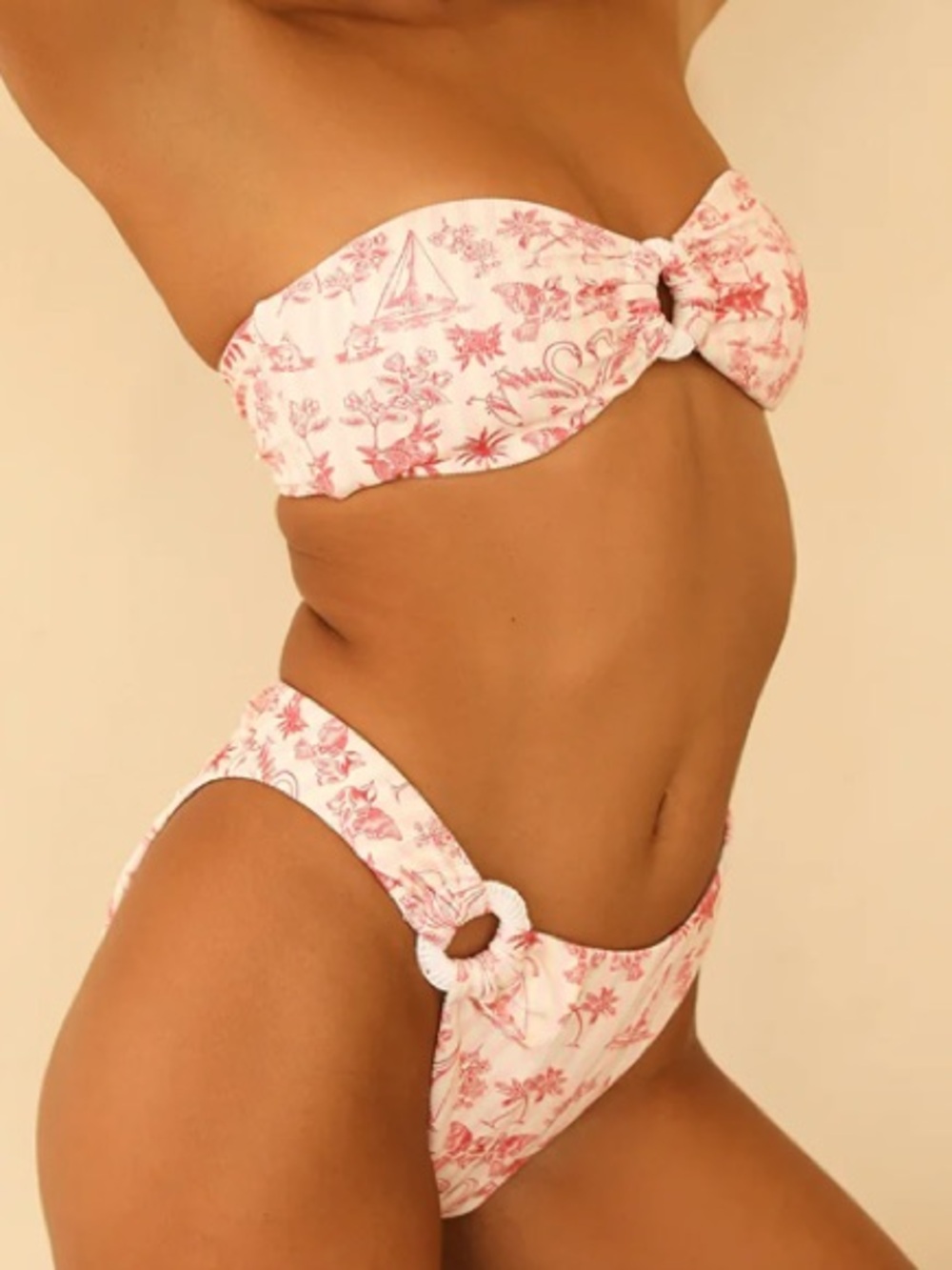 Dippin' Daisy's White and Pink Floral Bandeau Bikini Set